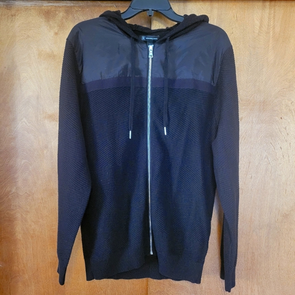 Zip up textured knit hoodie